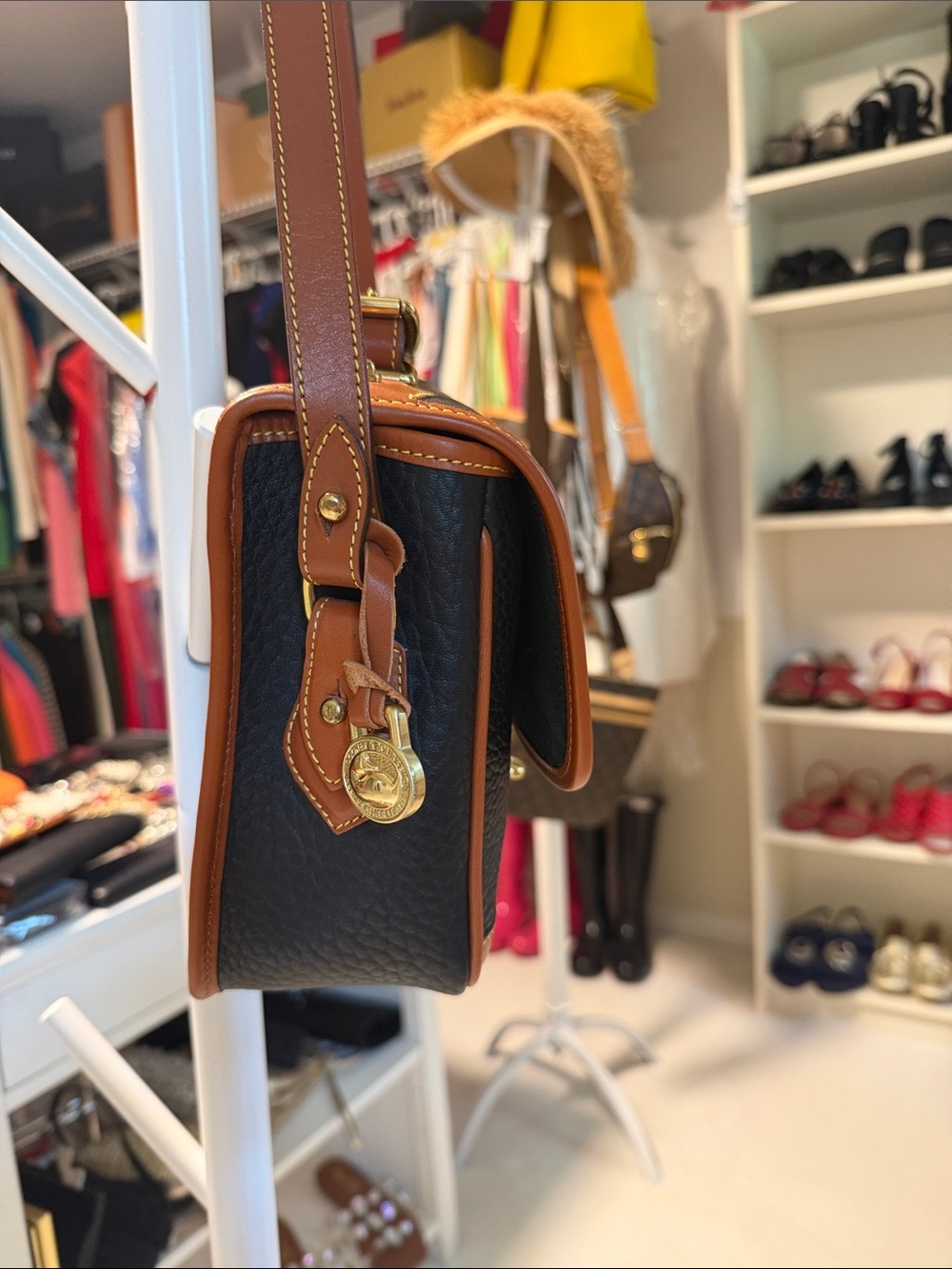 Dooney & Bourke Black Pebbled Leather Crossbody with Brown Trim - Picture 6 of 11